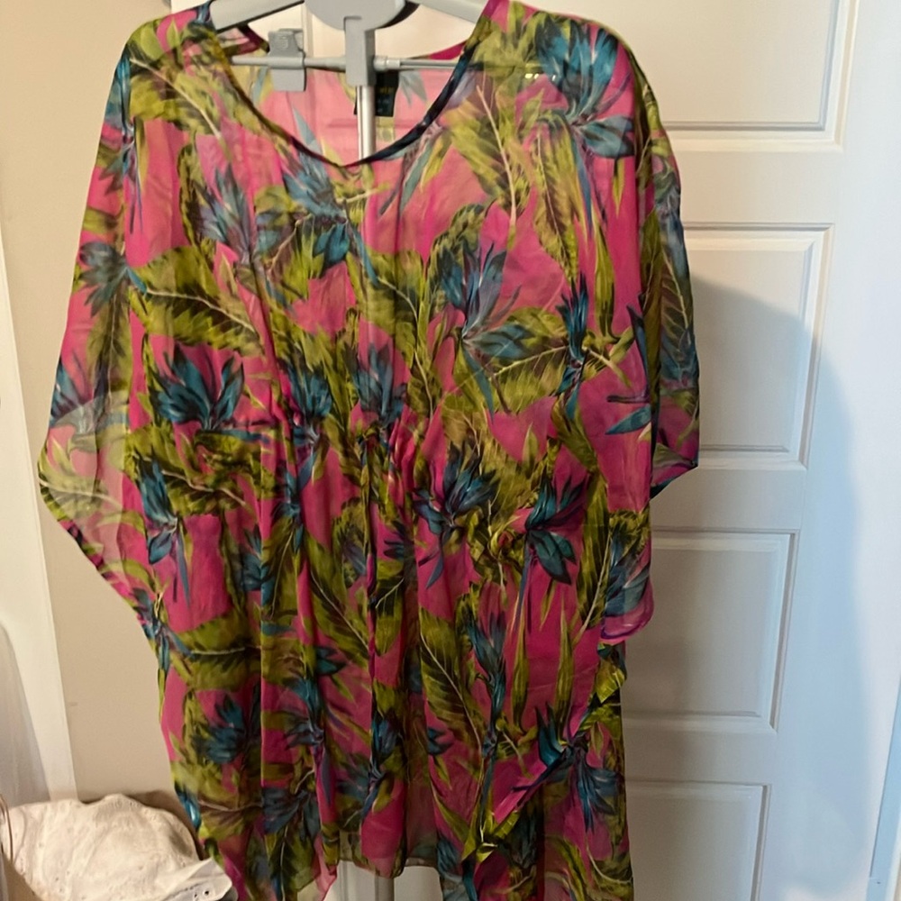 Sunflower Vibrant Pink and Green Sheer Cover-Up